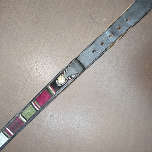 WESTERN Striped Leather Belt with Silver Buckle 44 - Picture 3 of 6